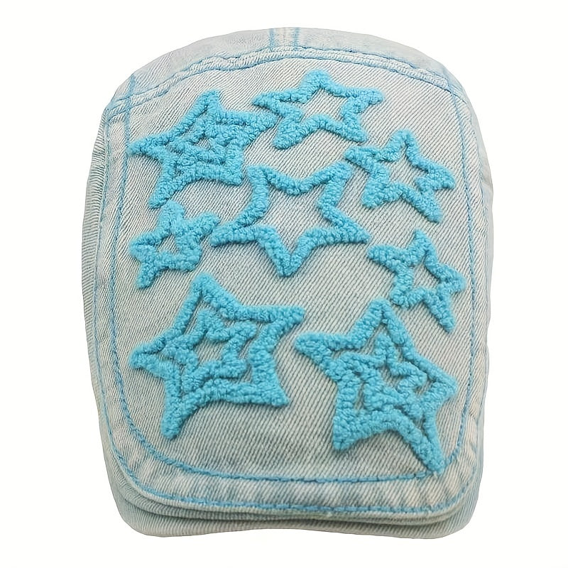 Vintage Washed Distressed Denim Beret with Pentagram Patch