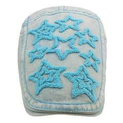 Vintage Washed Distressed Denim Beret with Pentagram Patch