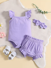 Infant Baby Girl Casual Set Flying Sleeve Romper & Ruffled Shorts Set