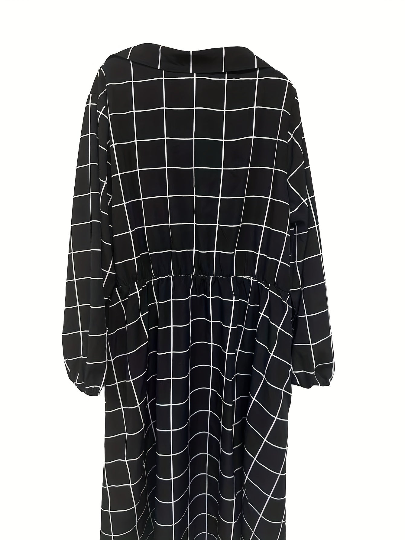 Grid Print Button Up Shirt Dress With Belt