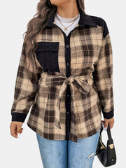 Colorblock Plaid Print Button Up Long Sleeve Shirt Coat