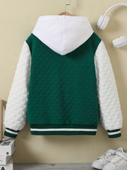 Girls R Letter Block Baseball Jacket Long Sleeve Spring Autumn