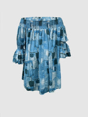 Denim Off Shoulder Midi Dress Women's Plus Casual Loose Fit
