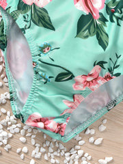 2pcs Baby Girls Bowknot Floral Halter Top & Shorts Swimsuit Bikini Set