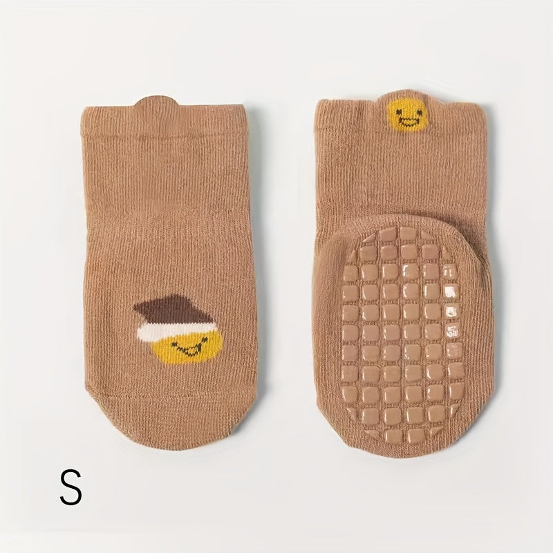 3 Pairs Baby Girl's Non Slip Socks - Animal Pattern Bottom Rubber Dot