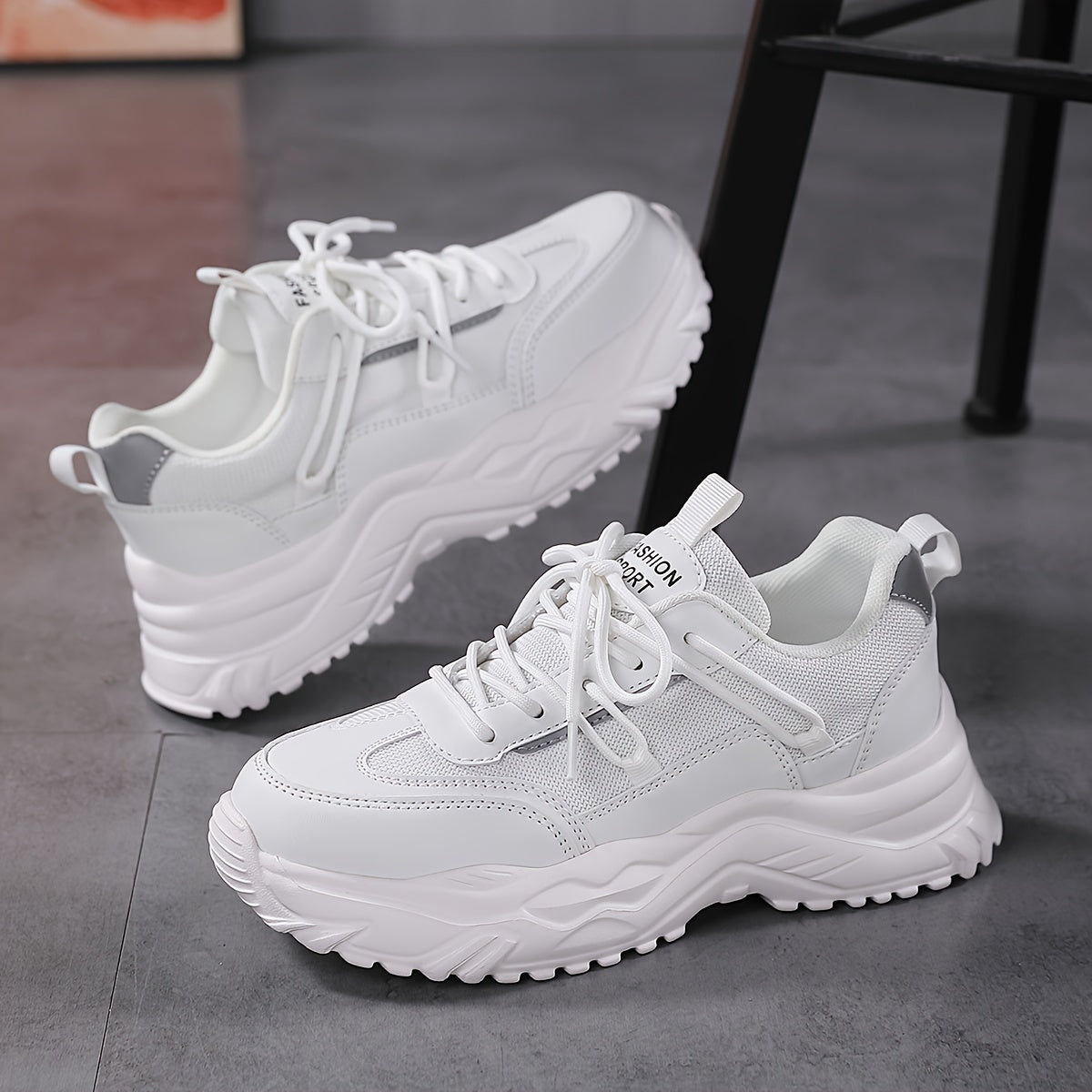 Women's Faux Leather Chunky Sneakers for Outdoor Sports