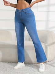 Embroidered Denim Jeans Slash Pockets High Stretch