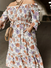 Women's Plus Floral Lantern Sleeve Square Neck Dress