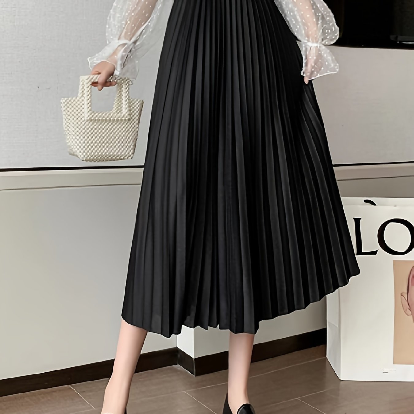 High Waist Pleated Skirt Solid A Line Skirt Women's Clothing