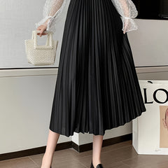 High Waist Pleated Skirt Solid A Line Skirt Women's Clothing