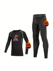 2pcs Kids Fleece Compression Sets Crew Neck Thermal Bottoms For Sports