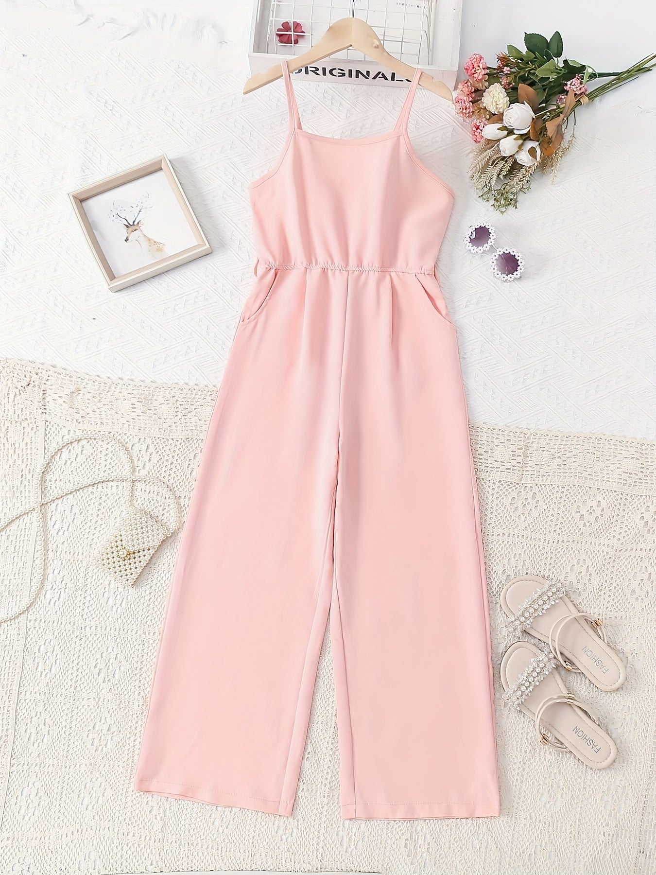 Girls' Vintage Elastic Waist Cami Jumpsuit for Holiday