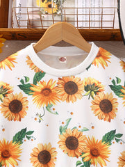 Big Girl's Sunflower Graphic Crew Neck Sweatshirt Top