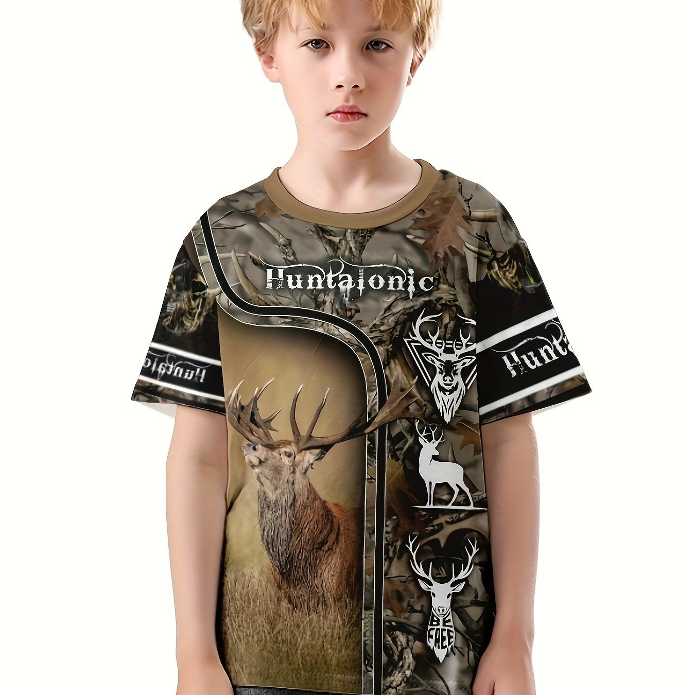 Deer 3D Print Boys T-Shirt Lightweight Short Sleeve Top Summer Kids Outfits