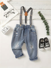 Baby Boys Ripped Denim Suspender Pants Jeans