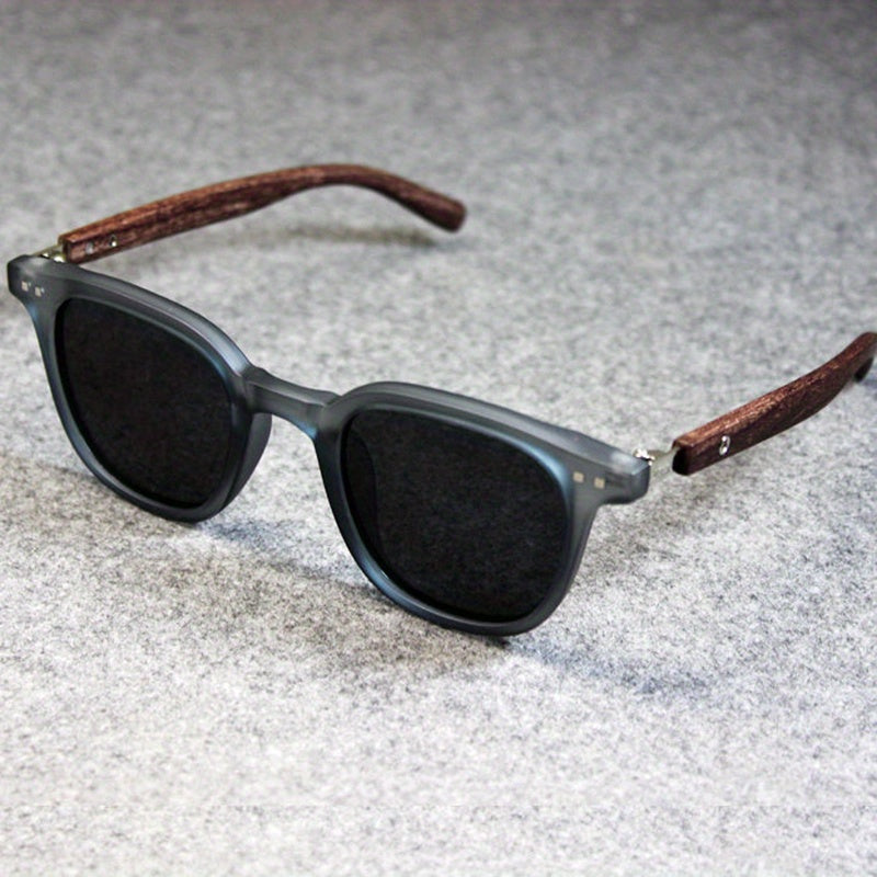Vintage Polarized Square Sunglasses - Wood Grain UV400 Sun Shades