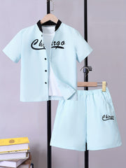 Boys 2pcs Letter Print Casual Outfit Shirt & Shorts Set