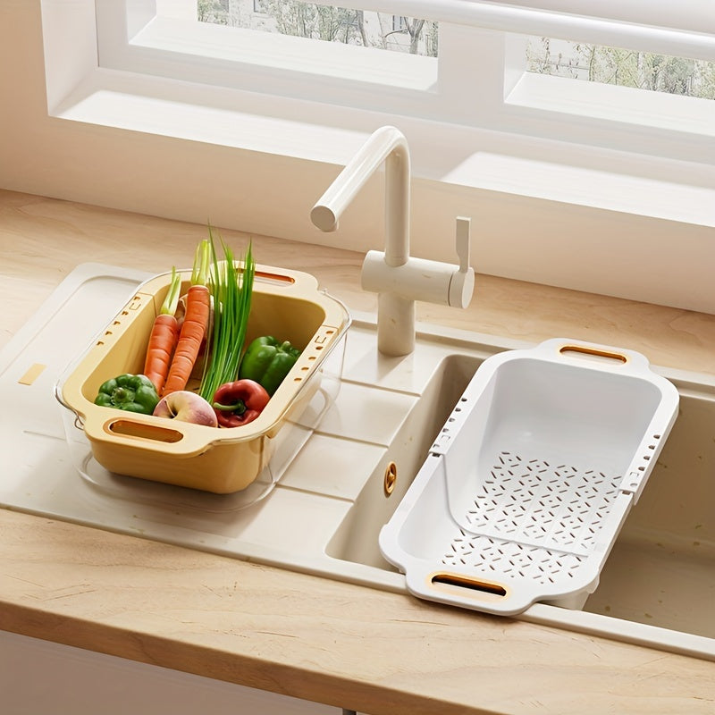Retractable Drain Basket for Kitchen Sink Double Layer with Drain Rack