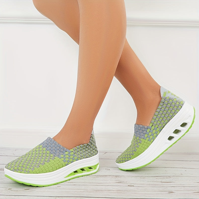 Women's Air Cushion Woven Walking Shoes Outdoor Casual Sneakers