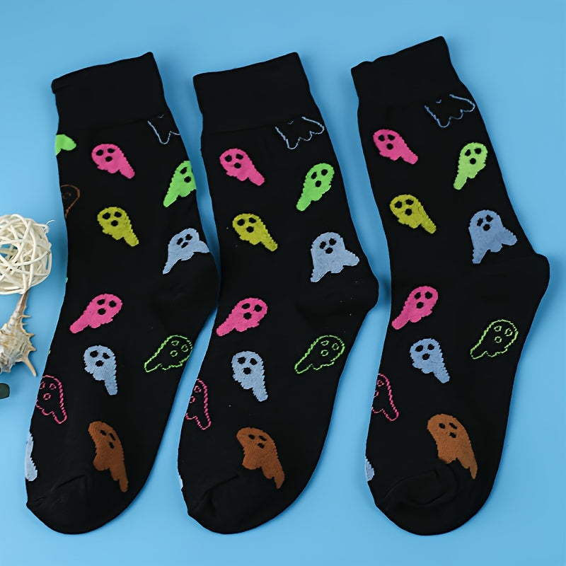 Cartoon Ghost Print Socks Comfy & Crew Women's Stockings & Hosiery