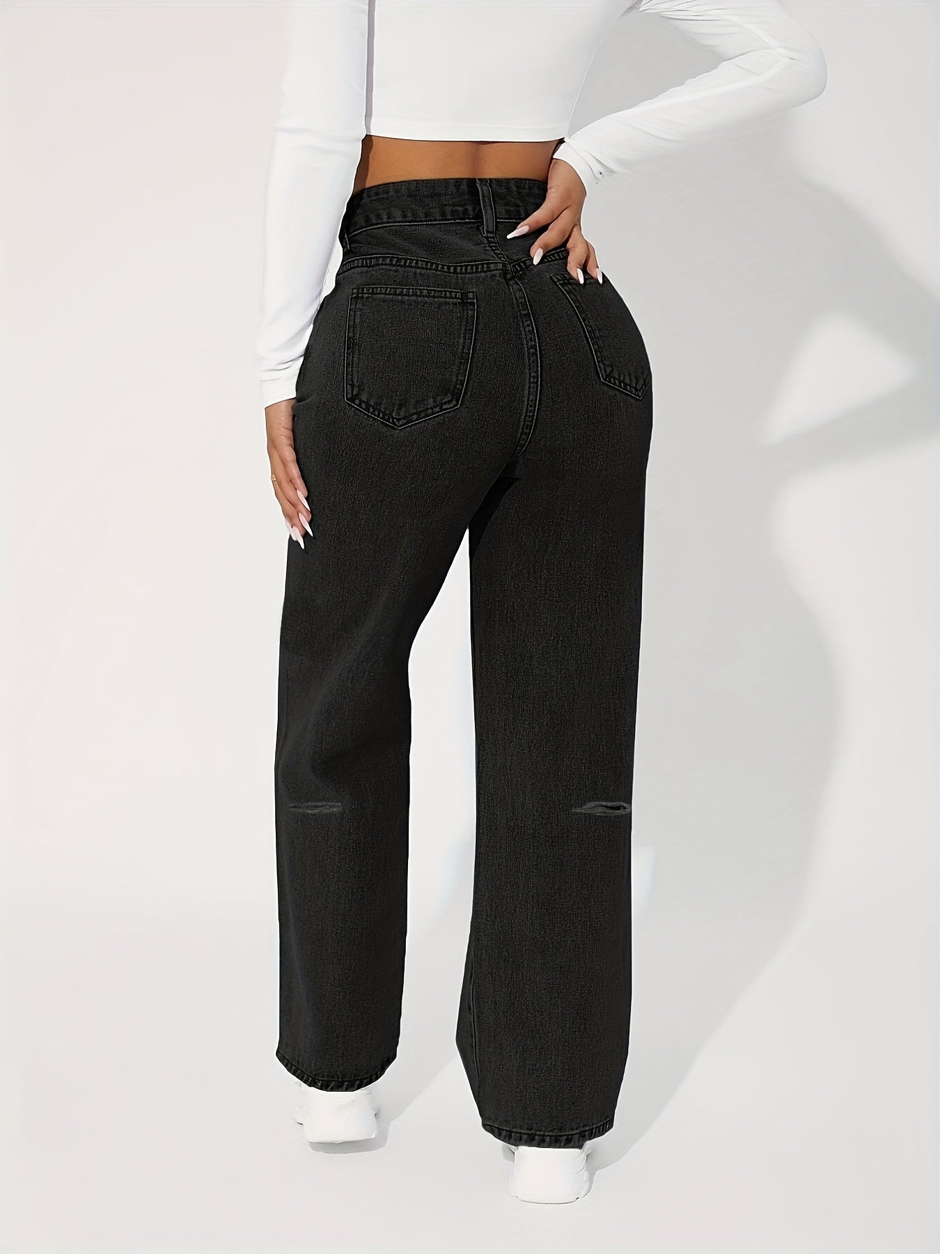 High Rise Ripped Knee Boyfriend Jeans