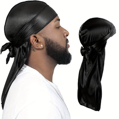 Men's Silky Turban Head Wrap Hat Wig Satin Extra Long Tail