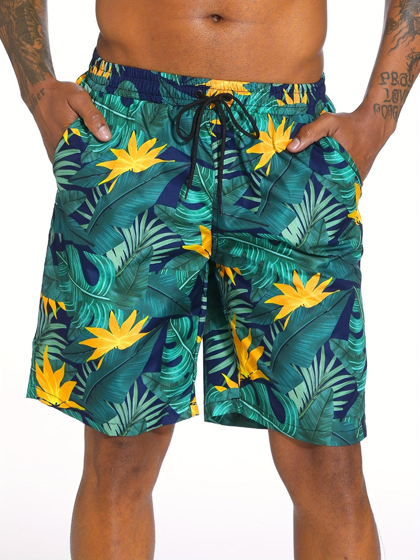 Leaf Pattern Print Men s Swim Trunks Quick Dry Beach Shorts Swimwear