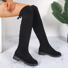 Women's Chunky Heel Over The Knee Boots Lace Up Comfortable Boots
