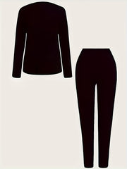 Women's Plus Red Lip Print V-Neck Top & Leggings Set