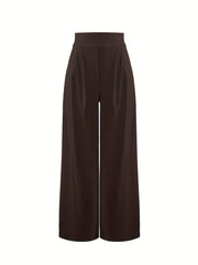 Solid Wide Leg Flare Pants High Waist Casual Pocket