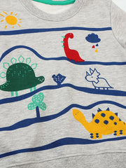 Dinosaur Boys Sweater Round Neck Long Sleeve Knit Pullover Top