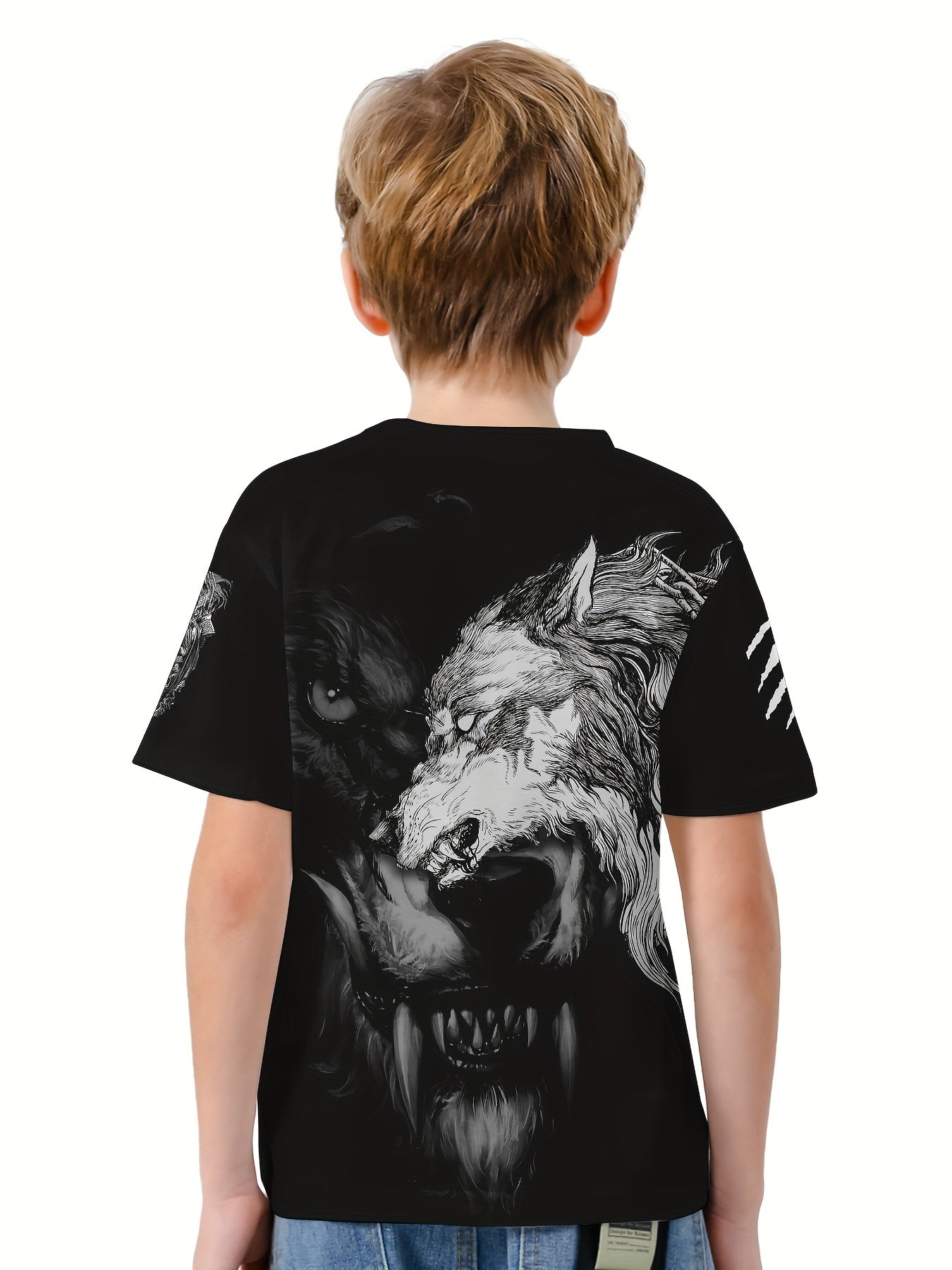 Wolf Print Kids Vitality T shirt Boys Summer Lightweight Casual Top