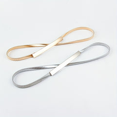 Boho Metal Buckleless Elastic Belt Women Thin Waist Belts
