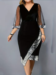 Party Dress Women's Plus Velvet Sequins Trim Slim Fit Prom Dress