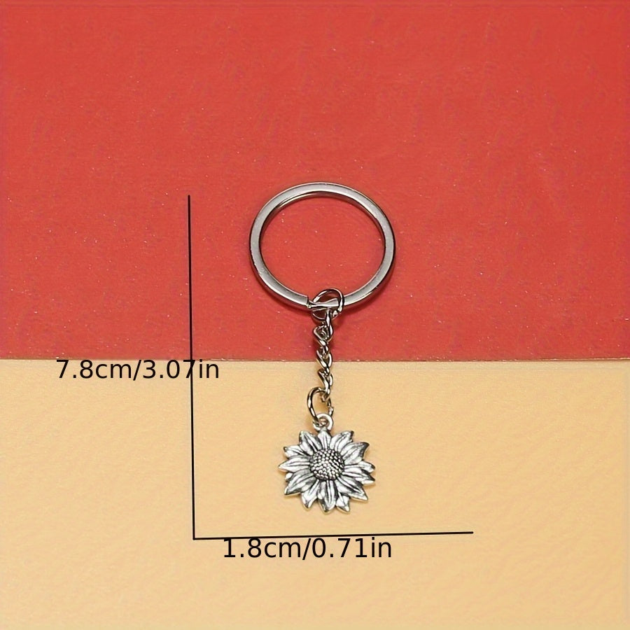 Sunflower Flower Alloy Key Chain Retro Keychain Keyring Pendant
