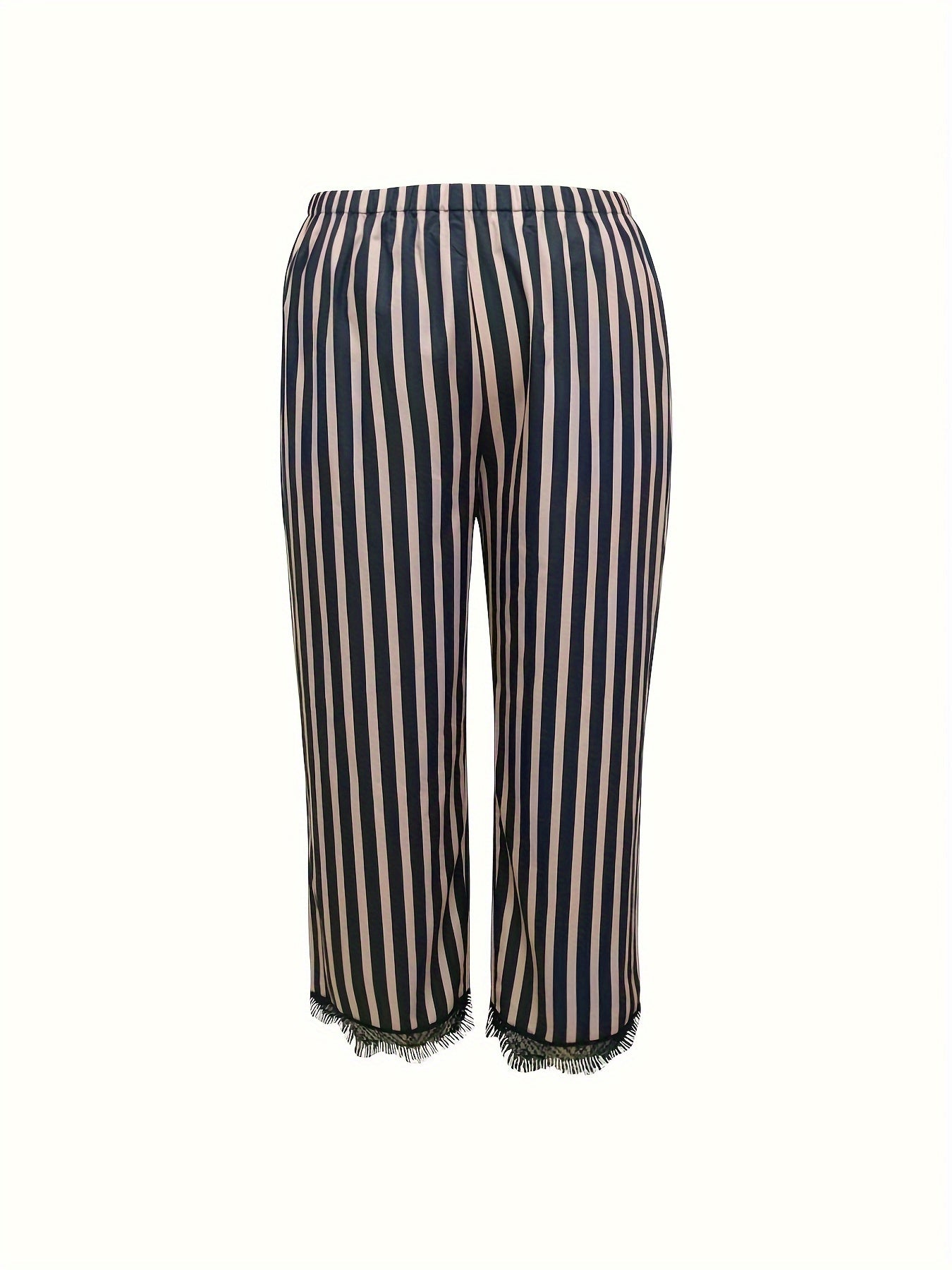 Stripe Print Cami Top & Lace Bow Pants Pajama Set