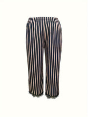 Stripe Print Cami Top & Lace Bow Pants Pajama Set