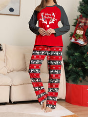 Christmas Pajama Set Women's Reindeer & Stripe Print Top & Pants