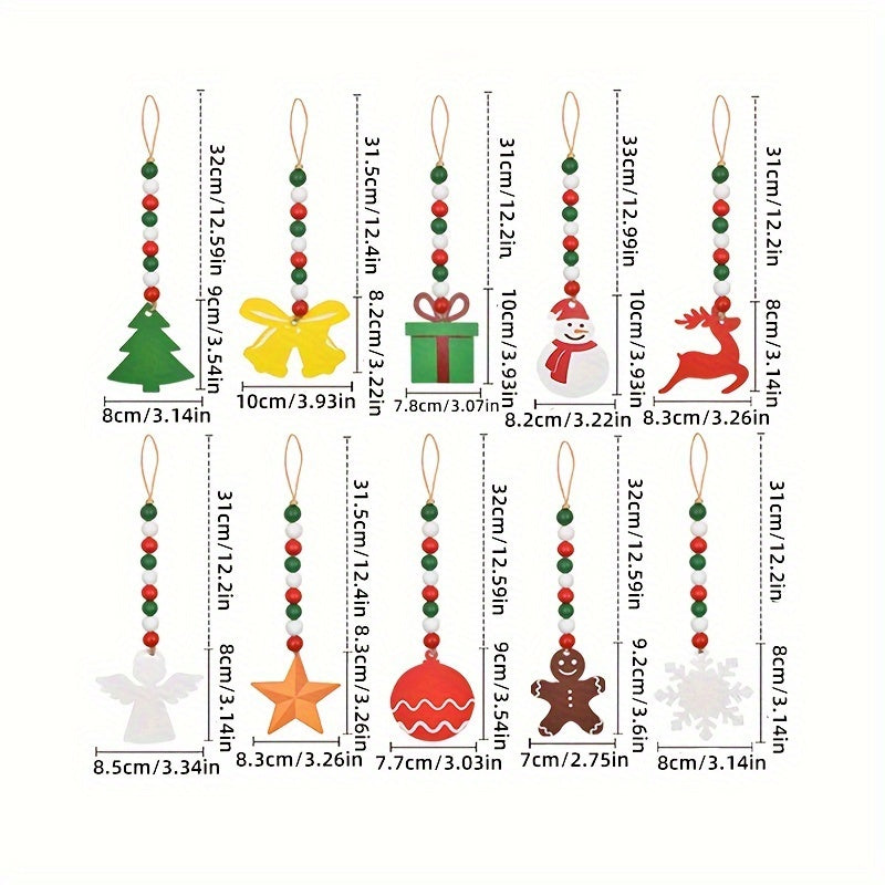 3pcs Christmas Beaded Garland Wooden Deer Snowman Pendant