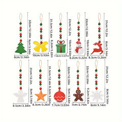 3pcs Christmas Beaded Garland Wooden Deer Snowman Pendant