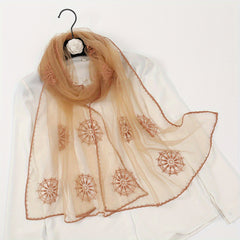Breathable Organza Scarf Flower Embroidery Shawl Head Wrap Sunscreen