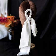 Pearl Silk Streamers Long Hair Tie Ribbon Bow