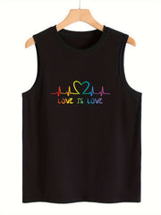 Heart & Letter Print Sports Vest Stretchy Casual Top Women