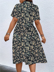 Plus Size Boho Dress Women's Plus Floral Print Short Sleeve Belted Dress