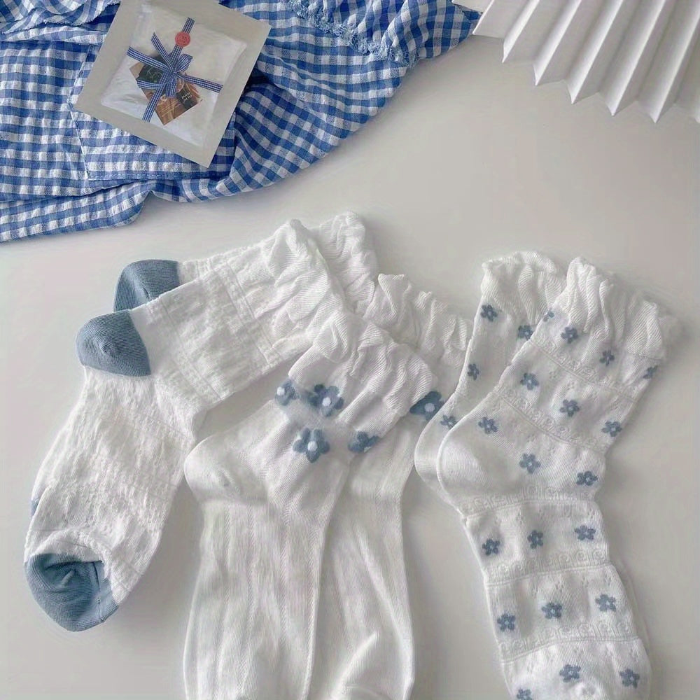 Girls Kids Floral Lace Ruffled Socks Breathable Crew Socks