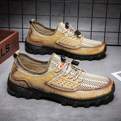Men's Breathable Stars Print No Tie Mesh Sneakers With Adjustable Draw String