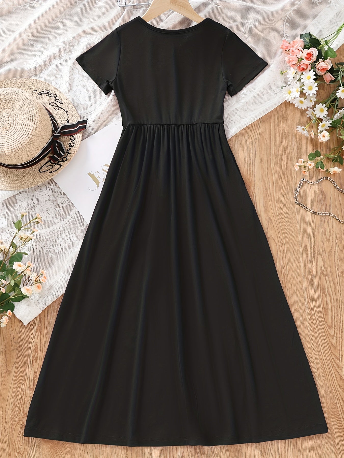 Girls Short Sleeve Maxi Dress with Pockets