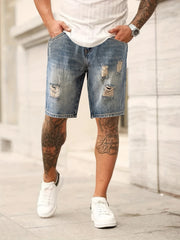Men's Vintage Denim Shorts, Ripped, Washed for Summer