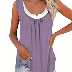 Colorblock Ruched Notched Neck Tank Top