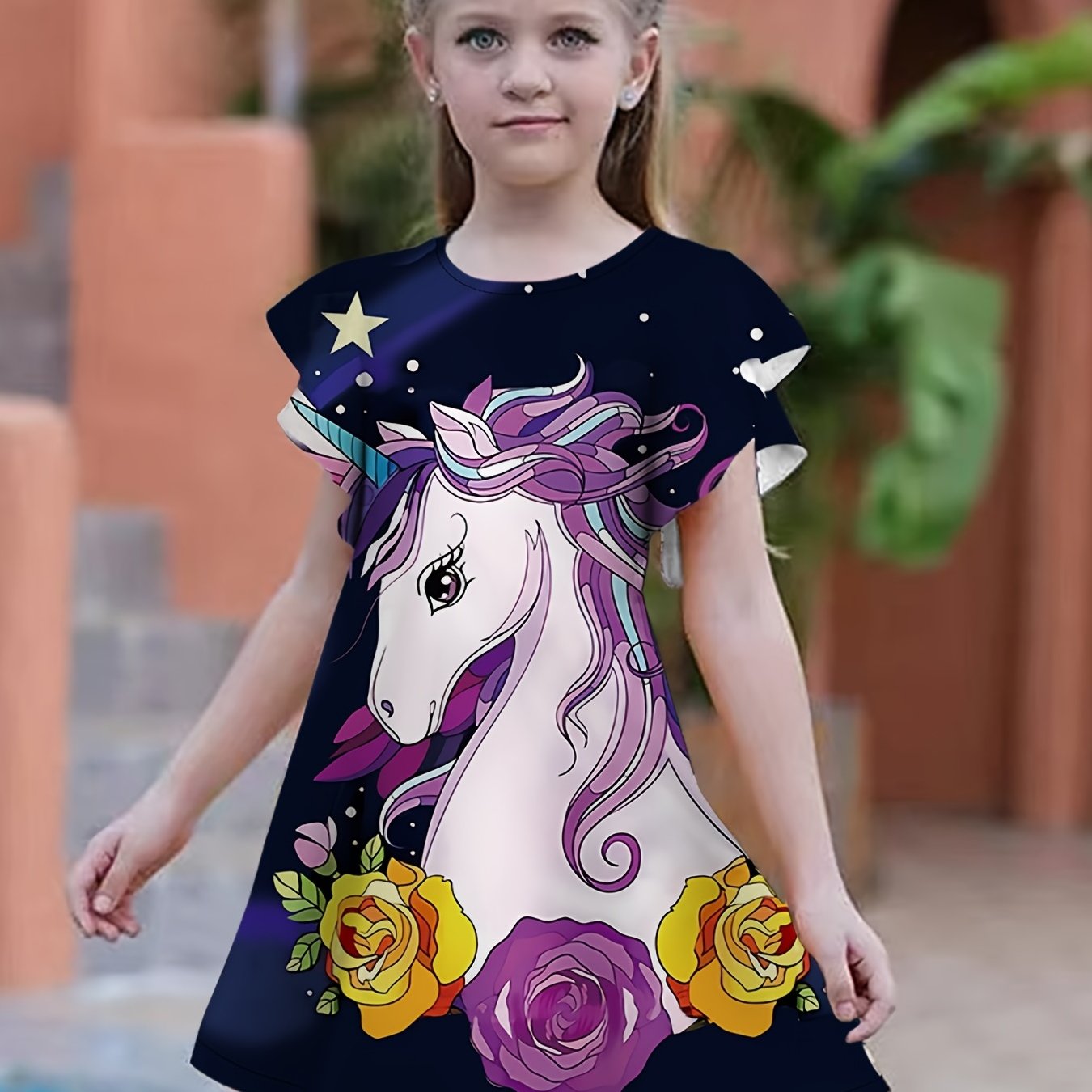 Girls Rainbow Unicorn 3D Print Dress Party Summer Kids Gift